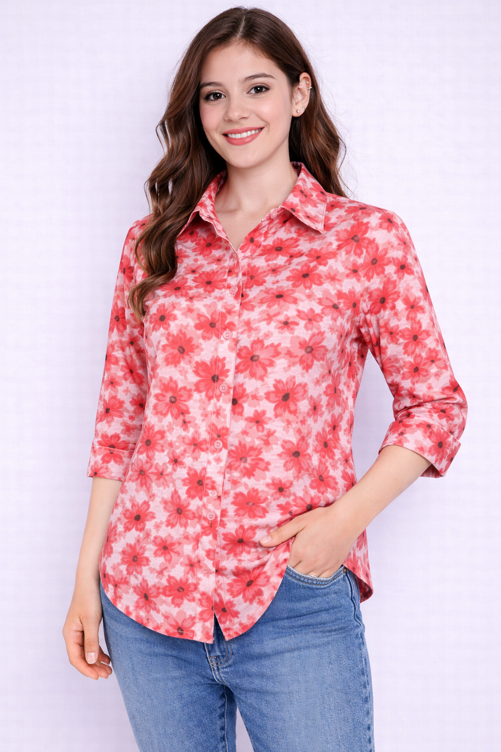 Floral Printed Shirt -Orange