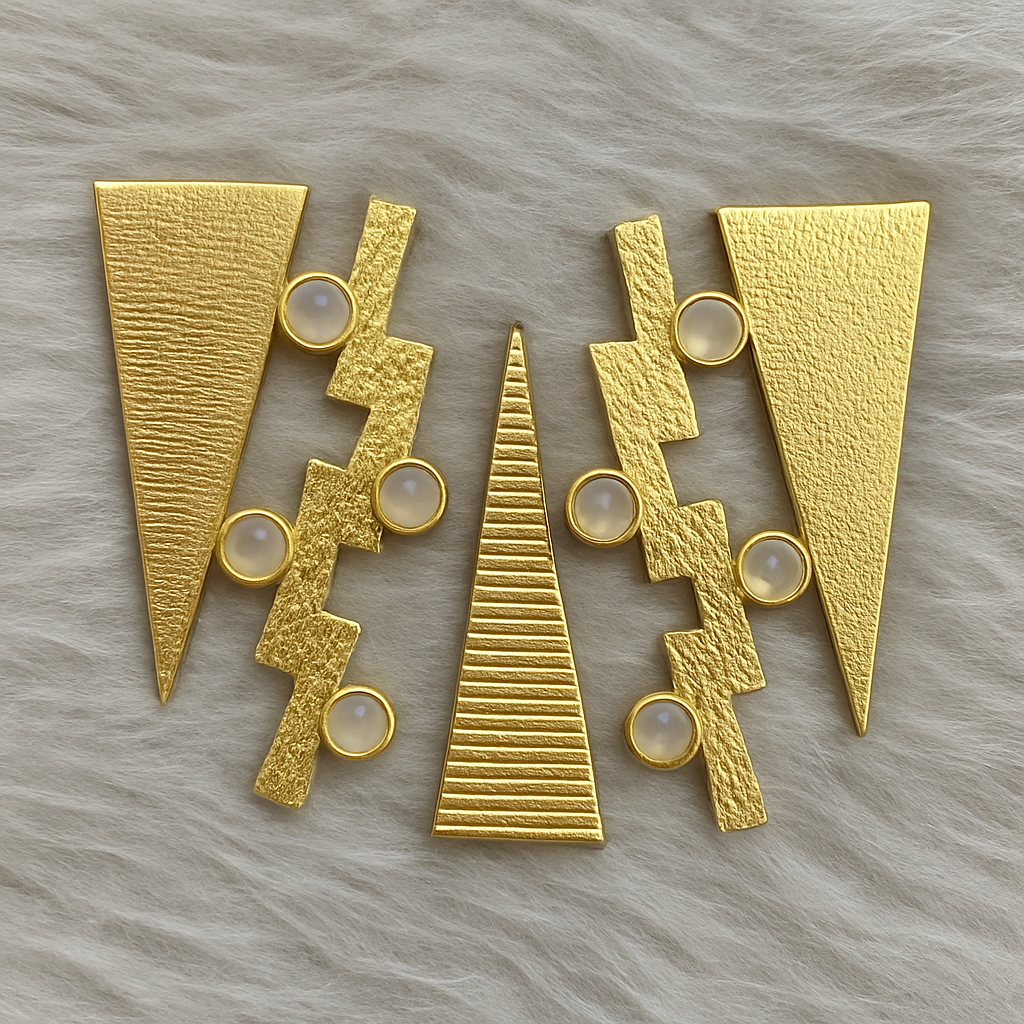 Gold-Toned Geometric Statement Earrings with Pearl Accents