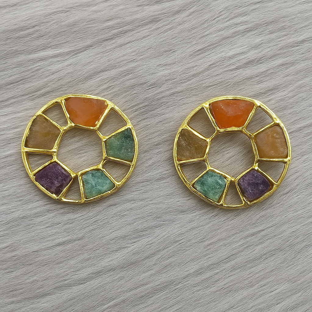 Multicolour Stone Circle Stud Earrings