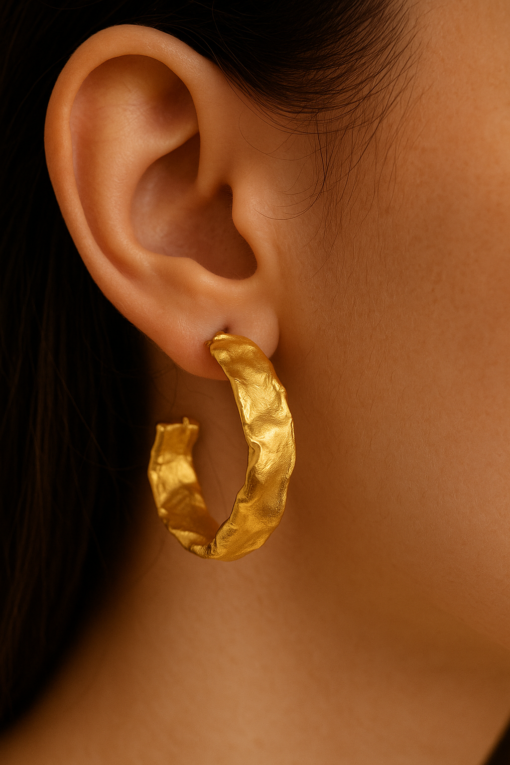 Gold-Tone Organic Textured Hoop Earrings