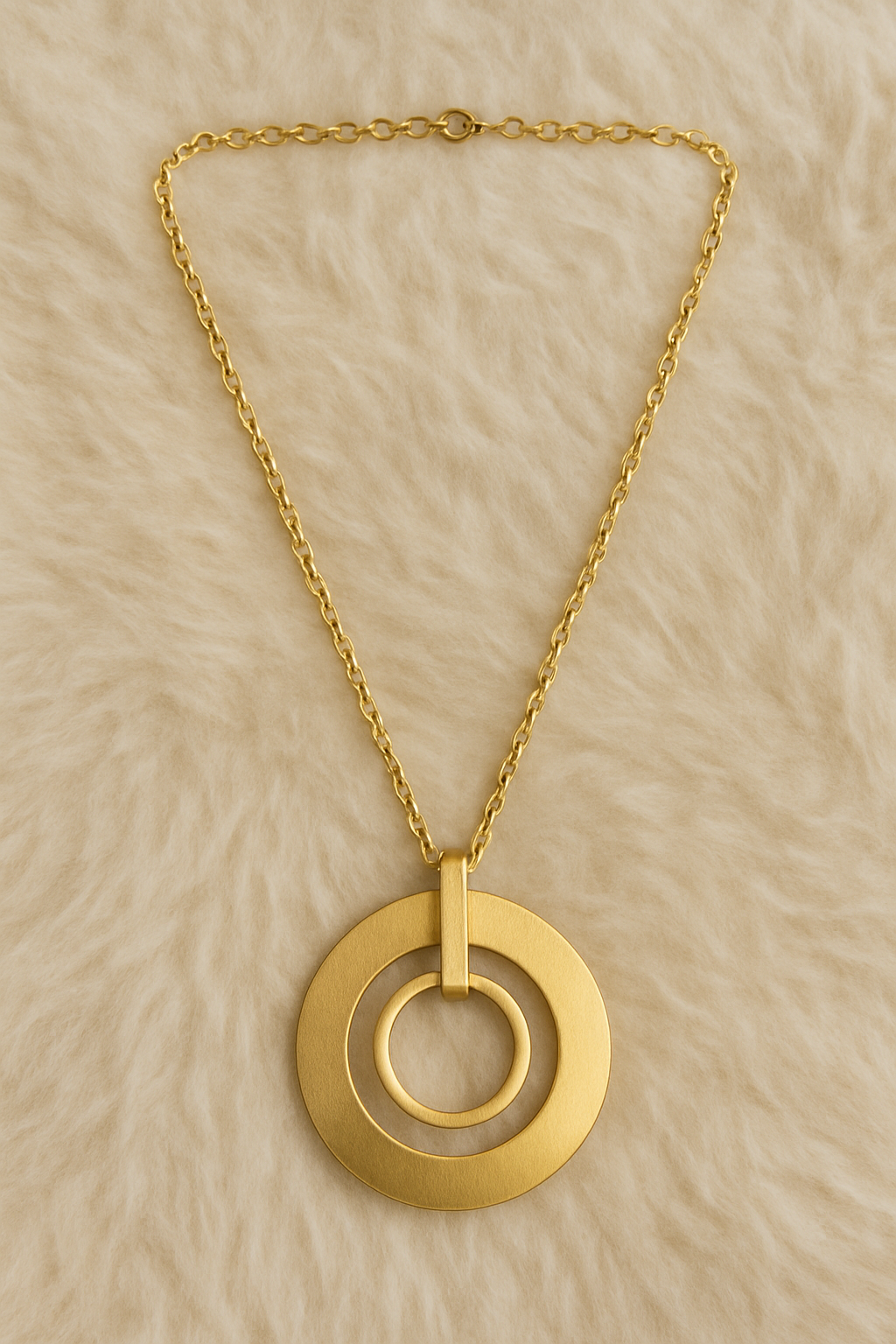Geometric Gold-Tone Pendant Necklace with Double Circle Design