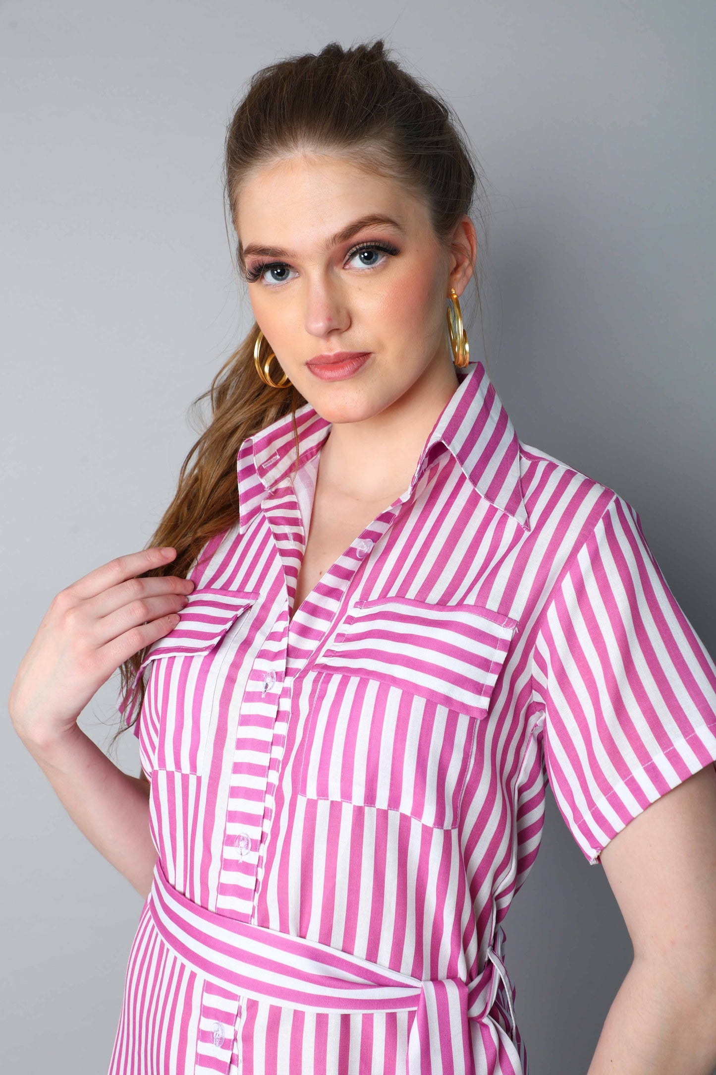 Sway In Stripes Shirt Dress -Purple