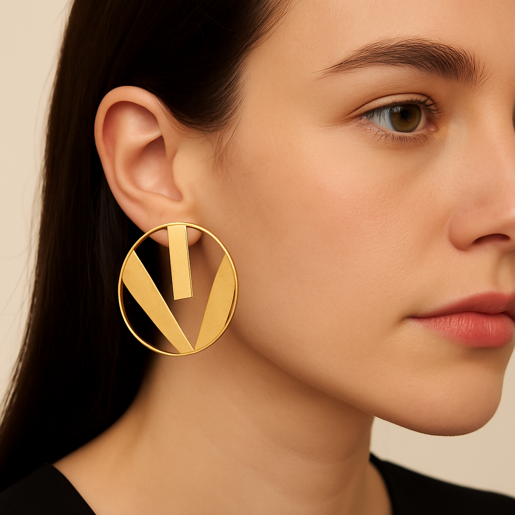 Bold Geometric Gold-Tone Statement Earrings