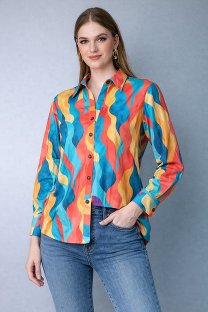 Multicolor  waves Print Casual Shirt
