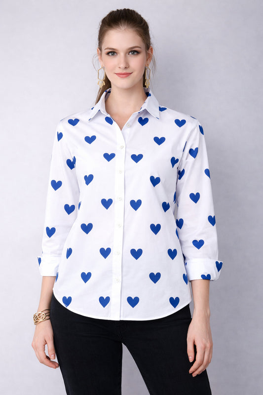 Heart Printed Shirt -Blue