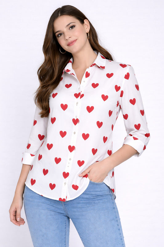 Heart Printed Shirt --Red
