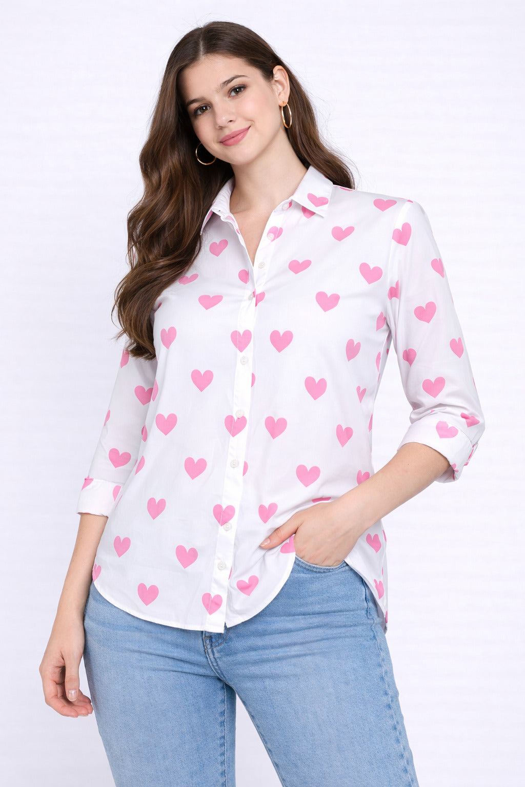 Heart Printed Shirt -Pink