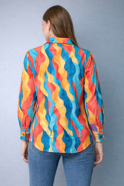Multicolor  waves Print Casual Shirt