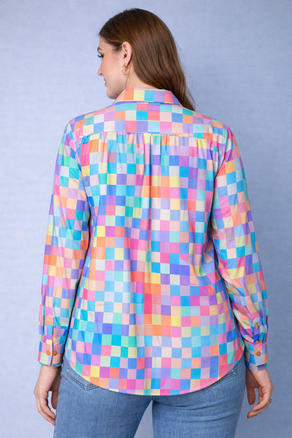 Multicolor  Pastel Mosaic Print Casual Shirt