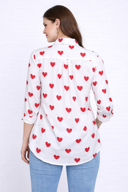 Heart Printed Shirt --Red