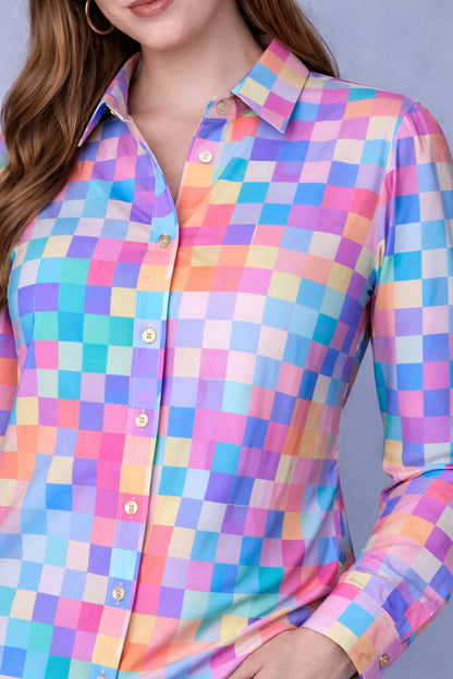 Multicolor  Pastel Mosaic Print Casual Shirt