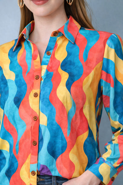 Multicolor  waves Print Casual Shirt