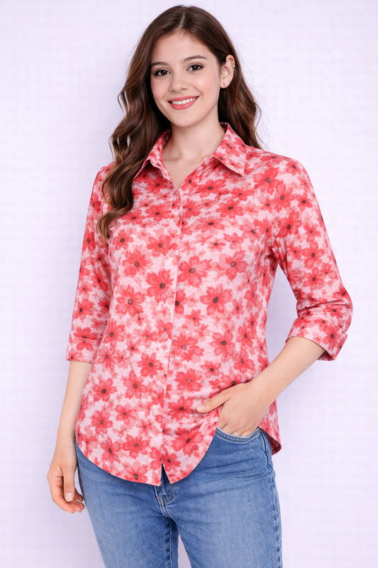 Floral Printed Shirt -Orange