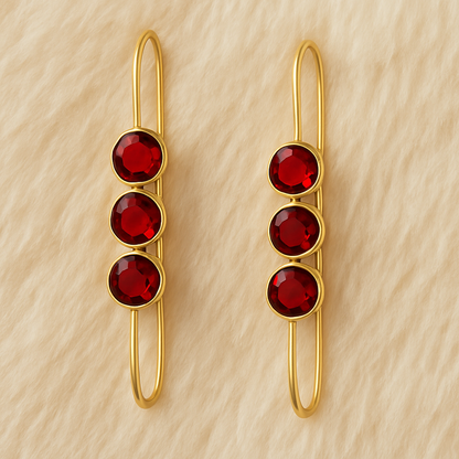 Gold-Toned Hook Drop Earrings with Red Synthetic Stones