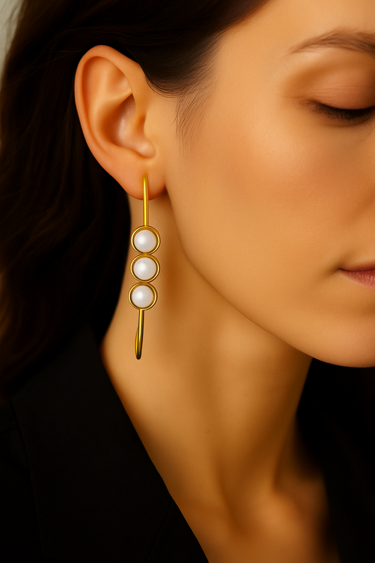 Gold-Toned Hook Drop Earrings with Pearl