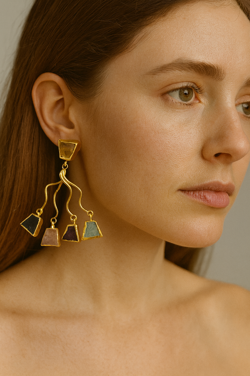 Gold-Toned Multicolor Synthetic Stone Drop Earrings