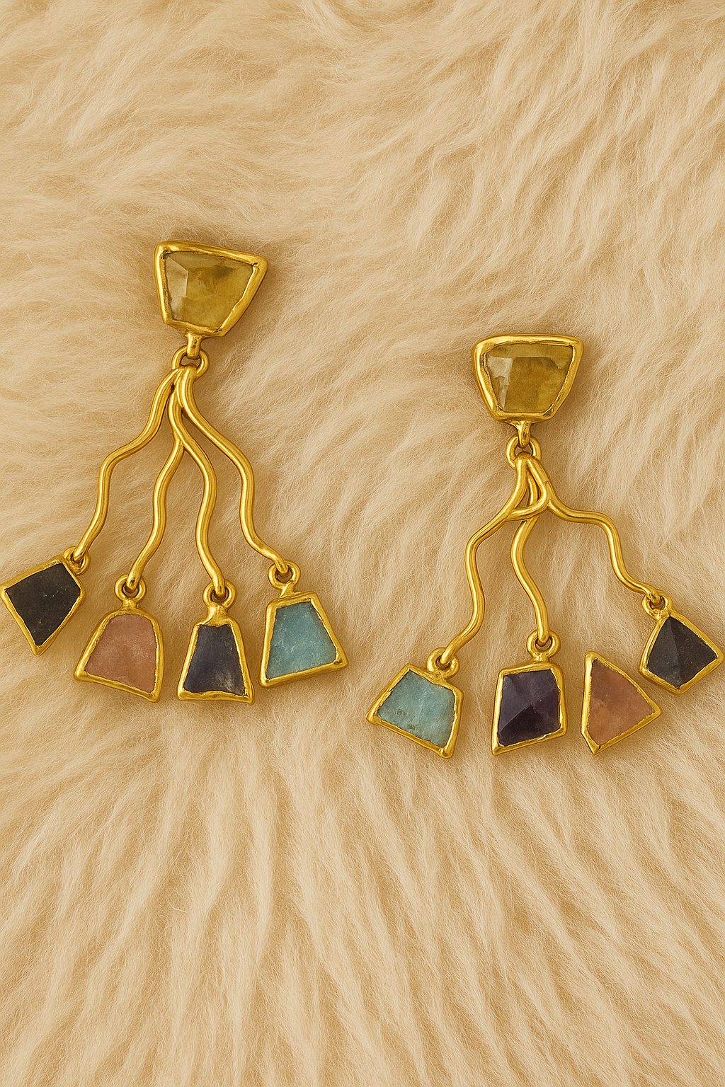 Gold-Toned Multicolor Synthetic Stone Drop Earrings