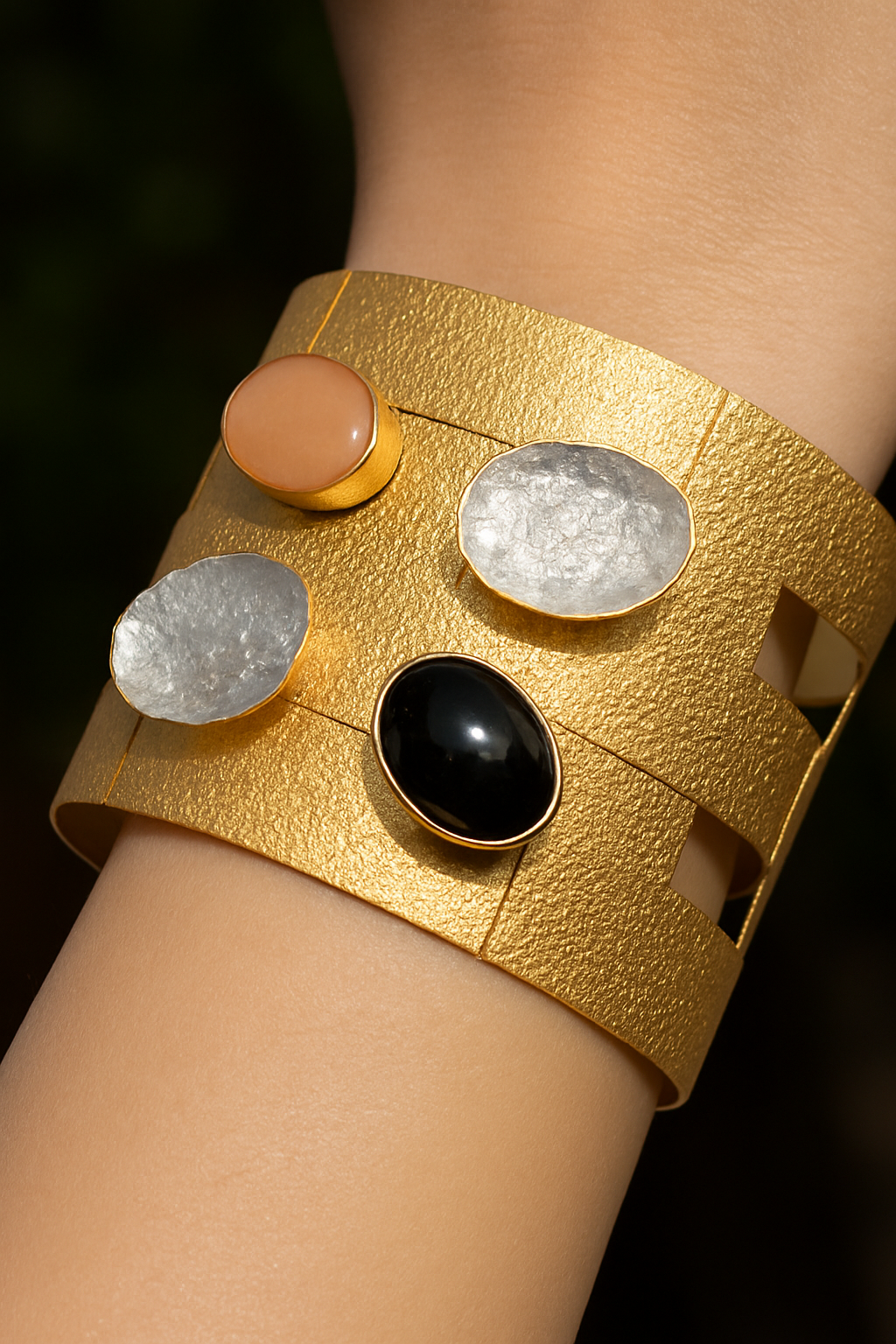 Gold-Tone Wide Cuff Bracelet with Multi-Stone Accents
