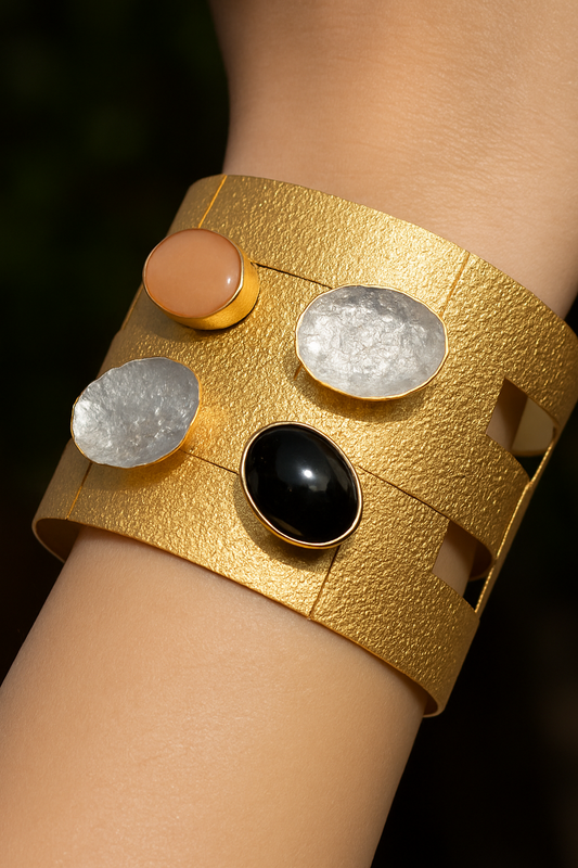 Gold-Tone Wide Cuff Bracelet with Multi-Stone Accents
