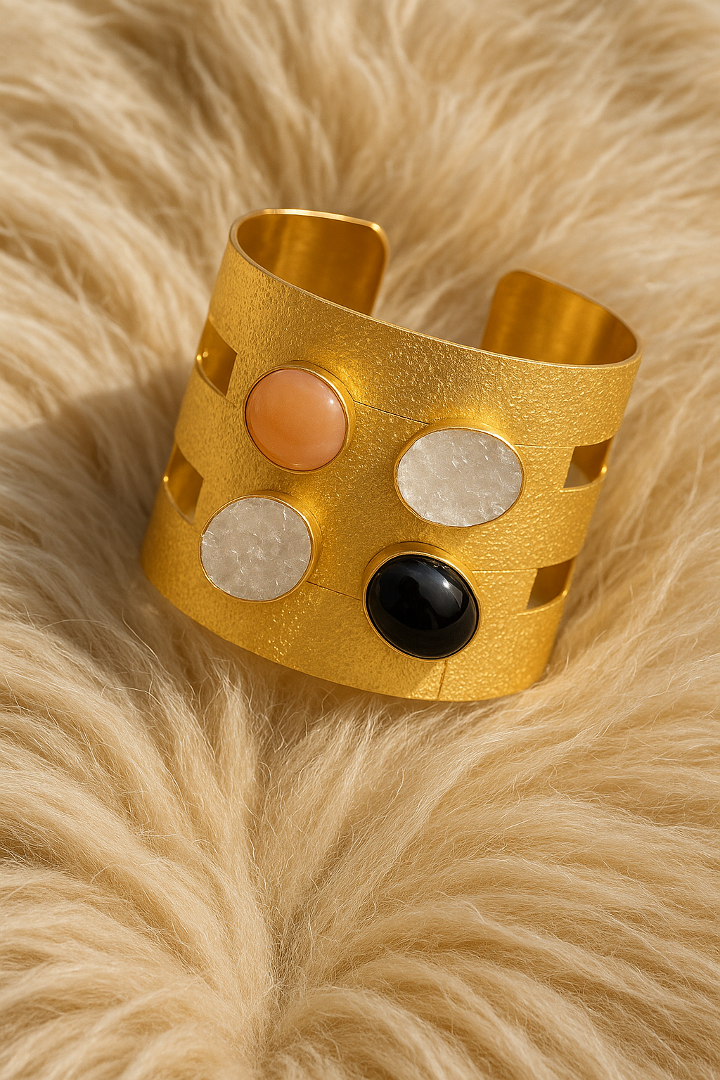 Gold-Tone Wide Cuff Bracelet with Multi-Stone Accents