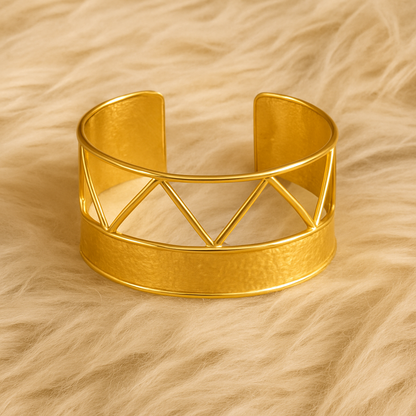 Geometric Open Design Gold-Tone Hammered Cuff Bracelet