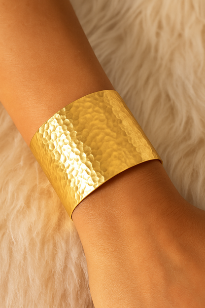 Minimalist Hammered Gold Cuff Bracelet