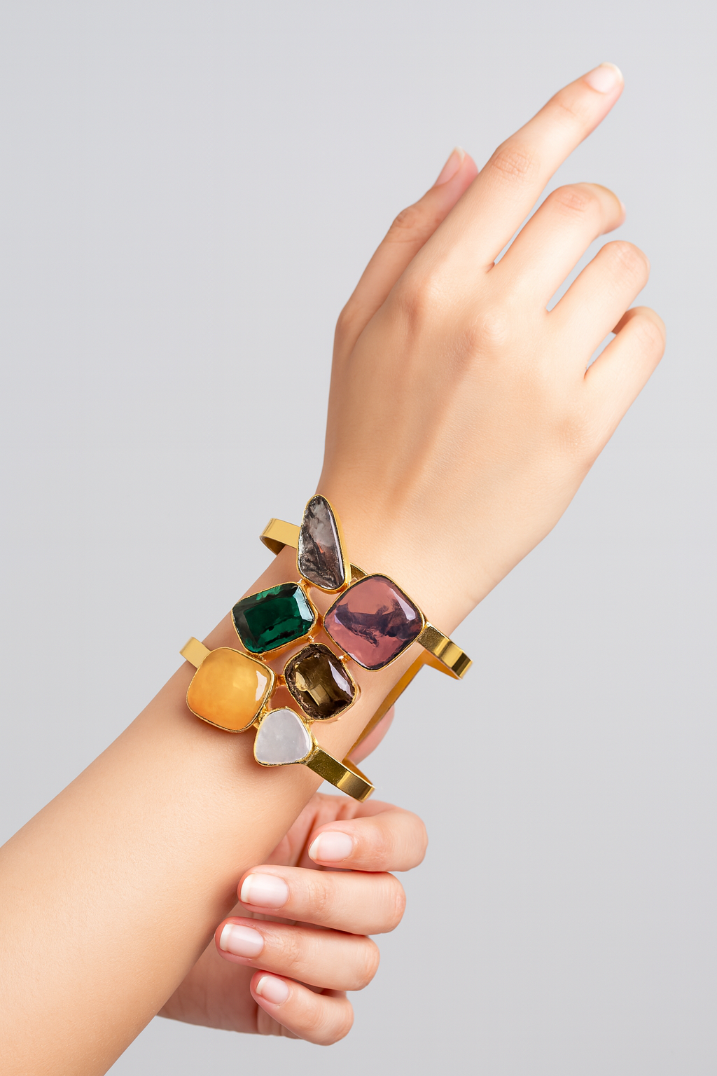 Multicolor Gemstone Statement Gold-Tone Cuff Bracelet