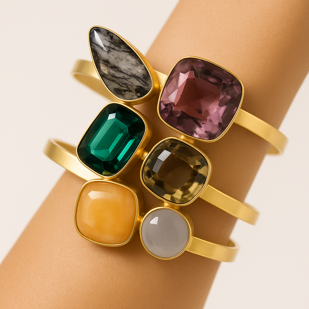Multicolor Gemstone Statement Gold-Tone Cuff Bracelet