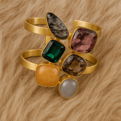 Multicolor Gemstone Statement Gold-Tone Cuff Bracelet