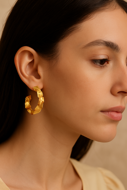 Gold-Tone Organic Textured Hoop Earrings