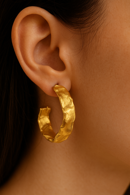 Gold-Tone Organic Textured Hoop Earrings