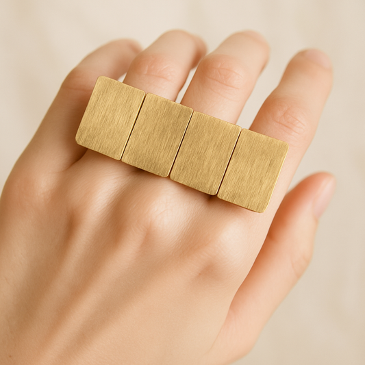 Bold Rectangular Panel Gold-Tone Statement Ring