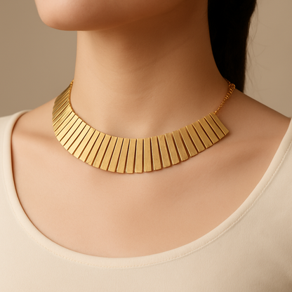 Bold Gold-Tone Collar Necklace with Radiant Panel Design