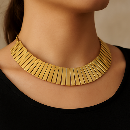 Bold Gold-Tone Collar Necklace with Radiant Panel Design