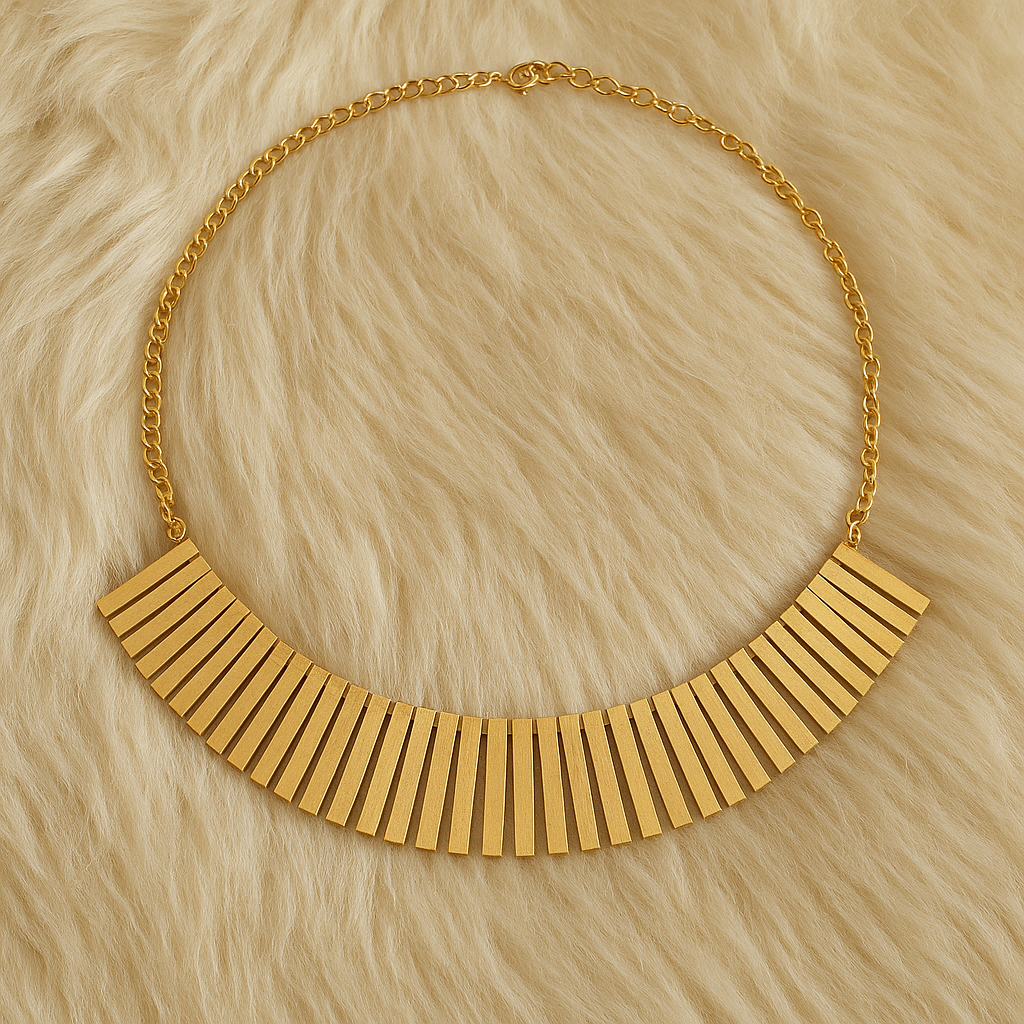Bold Gold-Tone Collar Necklace with Radiant Panel Design