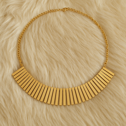 Bold Gold-Tone Collar Necklace with Radiant Panel Design