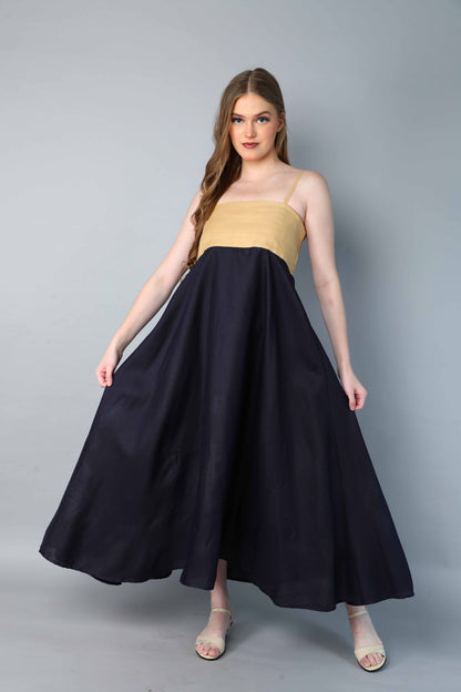 Twirl & Toast Dress-Beige and Navy