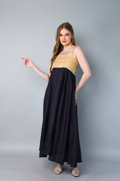 Twirl & Toast Dress-Beige and Navy