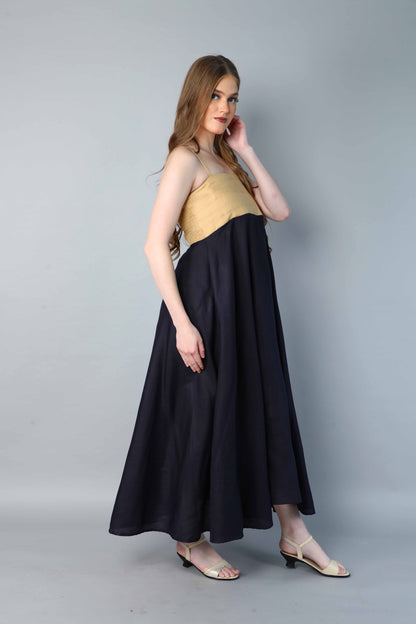 Twirl & Toast Dress-Beige and Navy