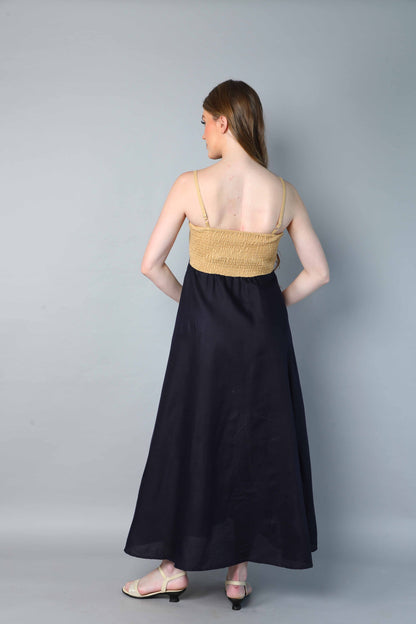 Twirl & Toast Dress-Beige and Navy