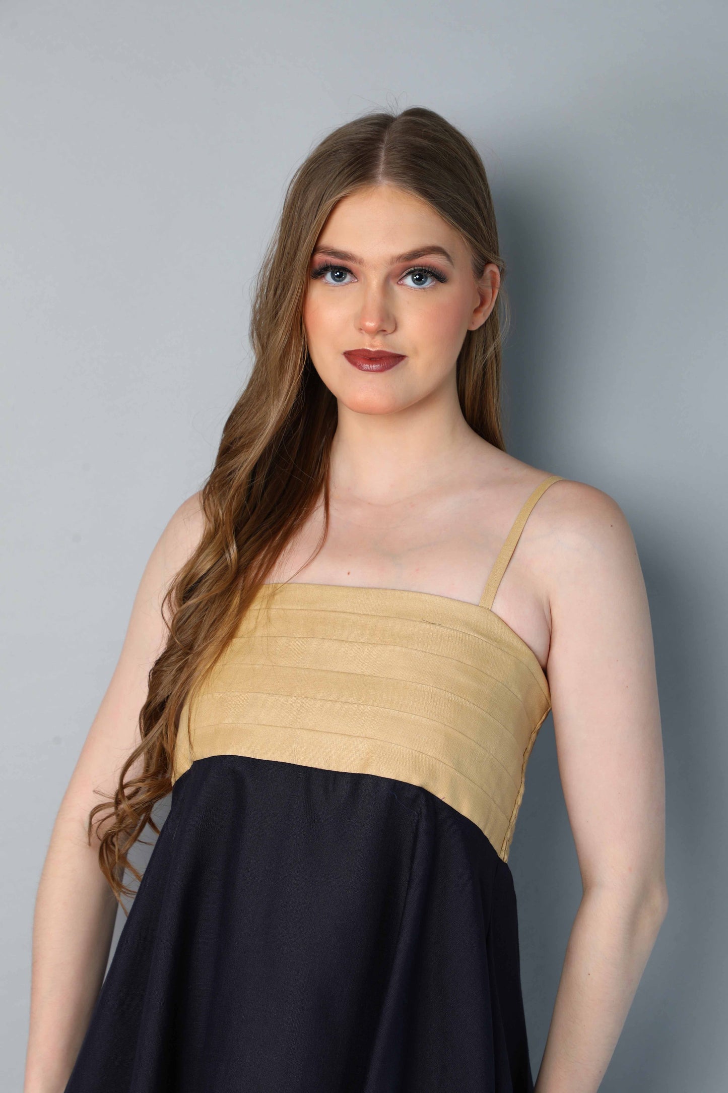 Twirl & Toast Dress-Beige and Navy