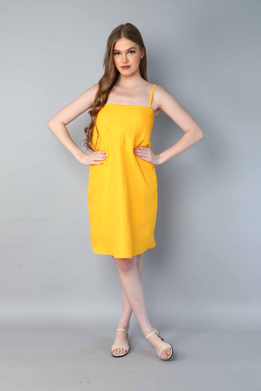 Spaghetti Strap Dress-Yellow