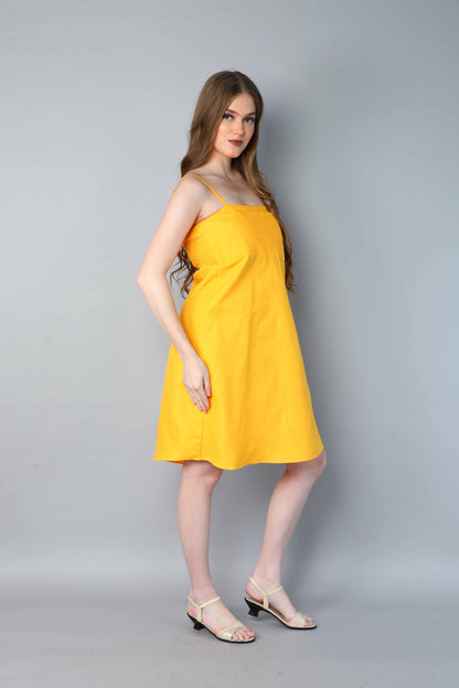 Spaghetti Strap Dress-Yellow