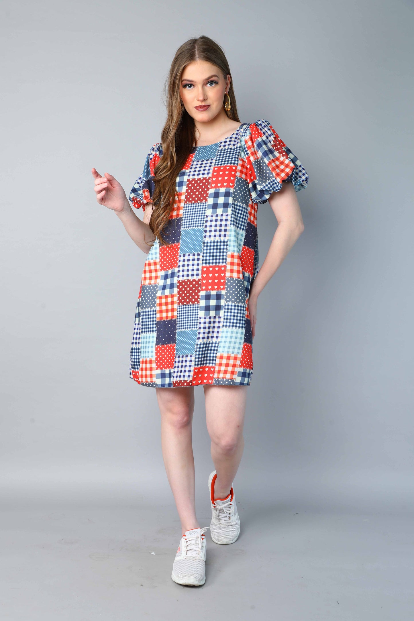 Patch Print  Puff Sleeve Mini Dress