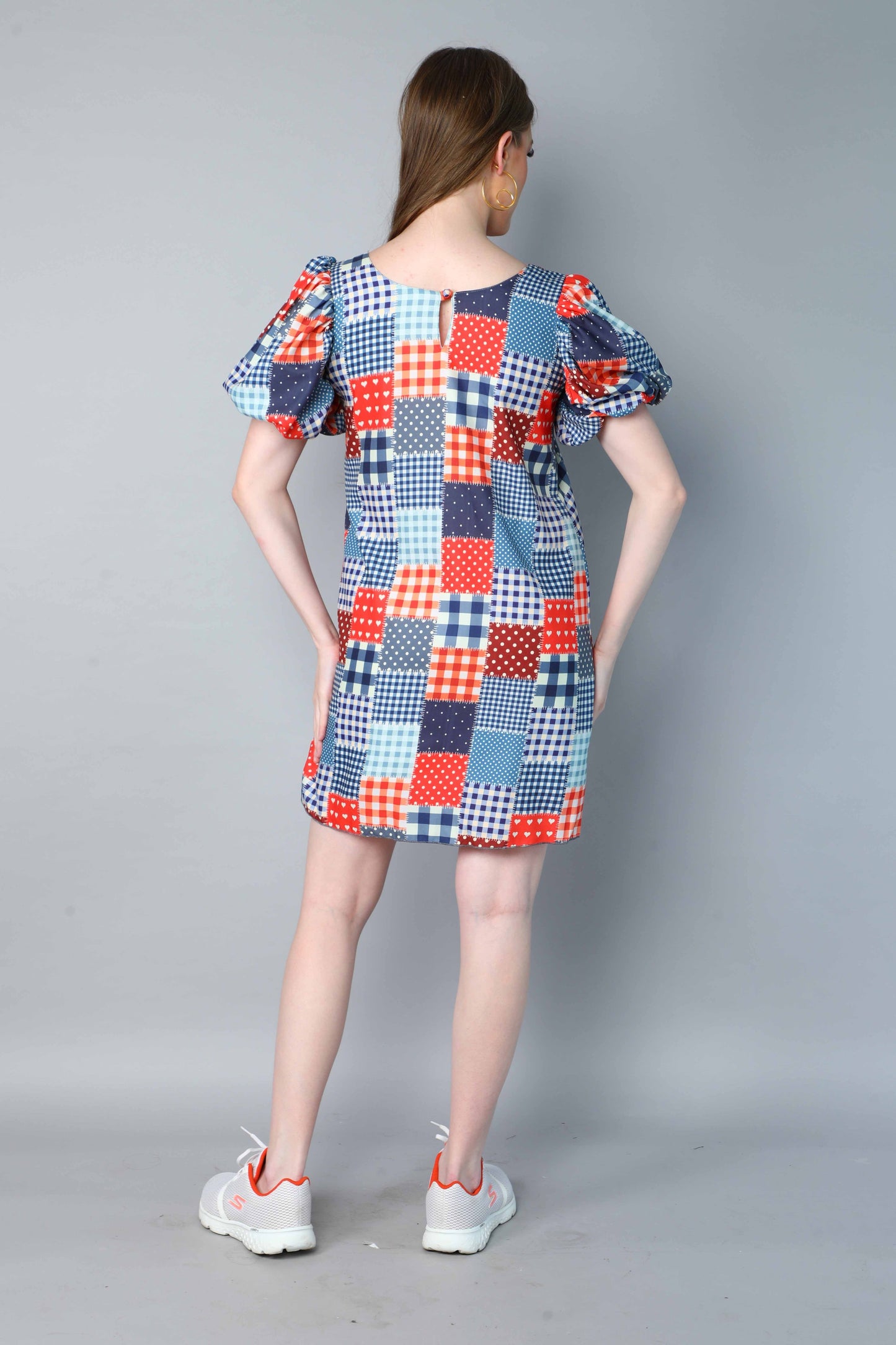 Patch Print  Puff Sleeve Mini Dress