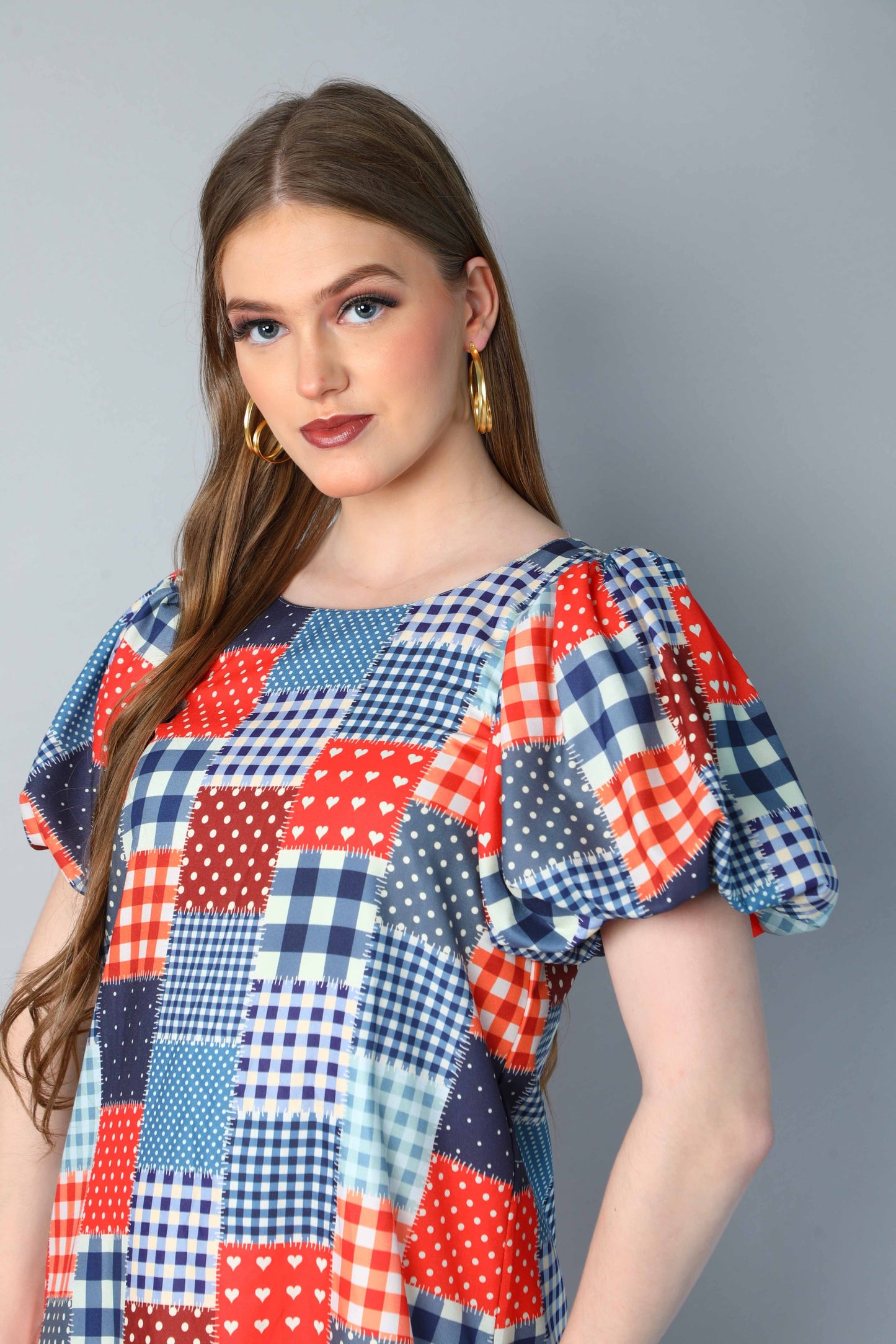 Patch Print  Puff Sleeve Mini Dress