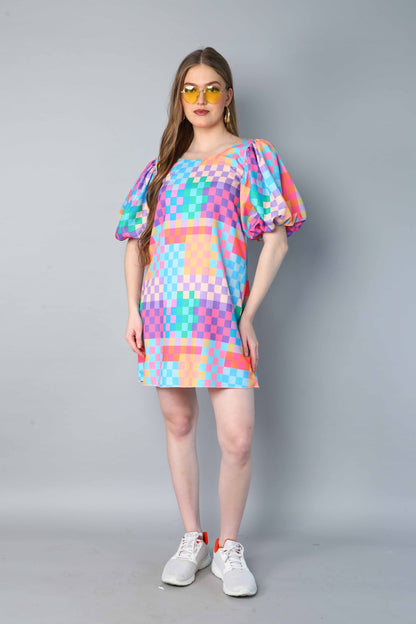 Pixel Pop Puff Sleeve Mini Dress