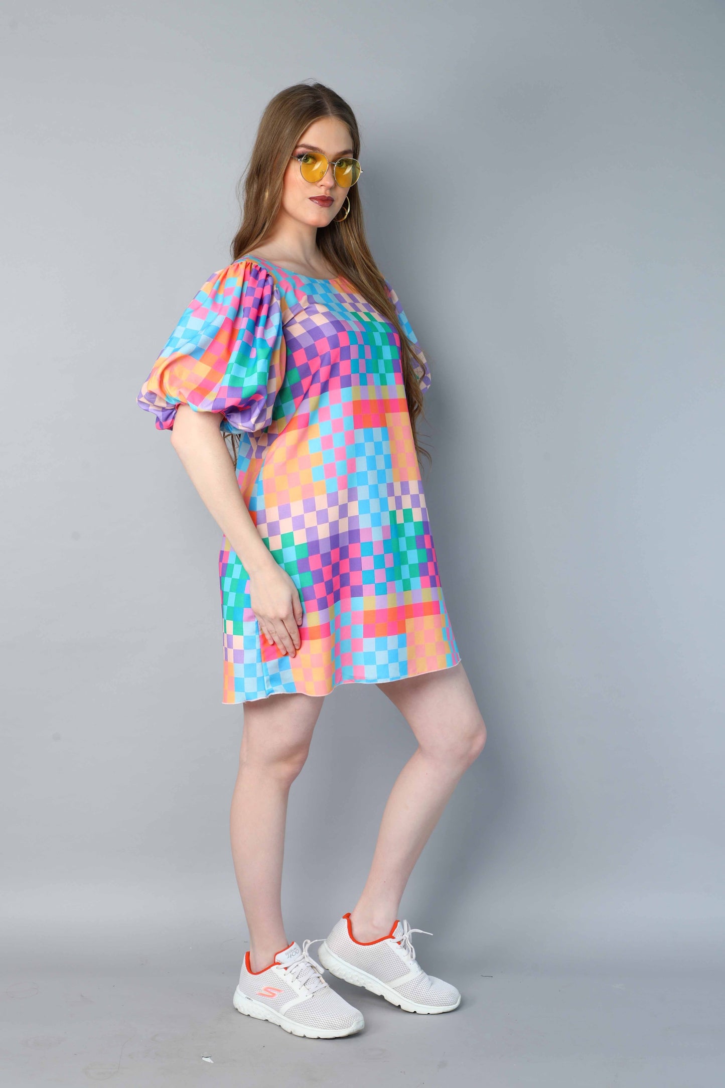 Pixel Pop Puff Sleeve Mini Dress