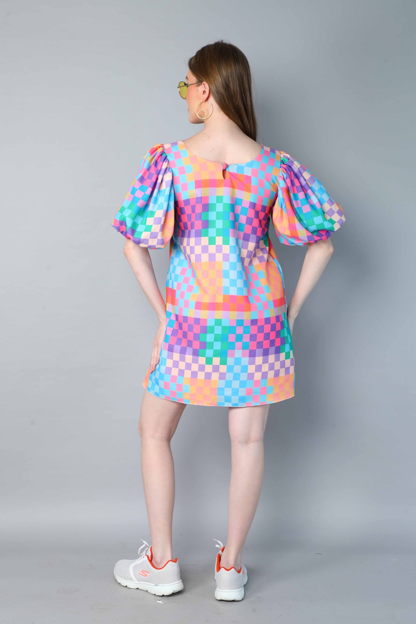 Pixel Pop Puff Sleeve Mini Dress