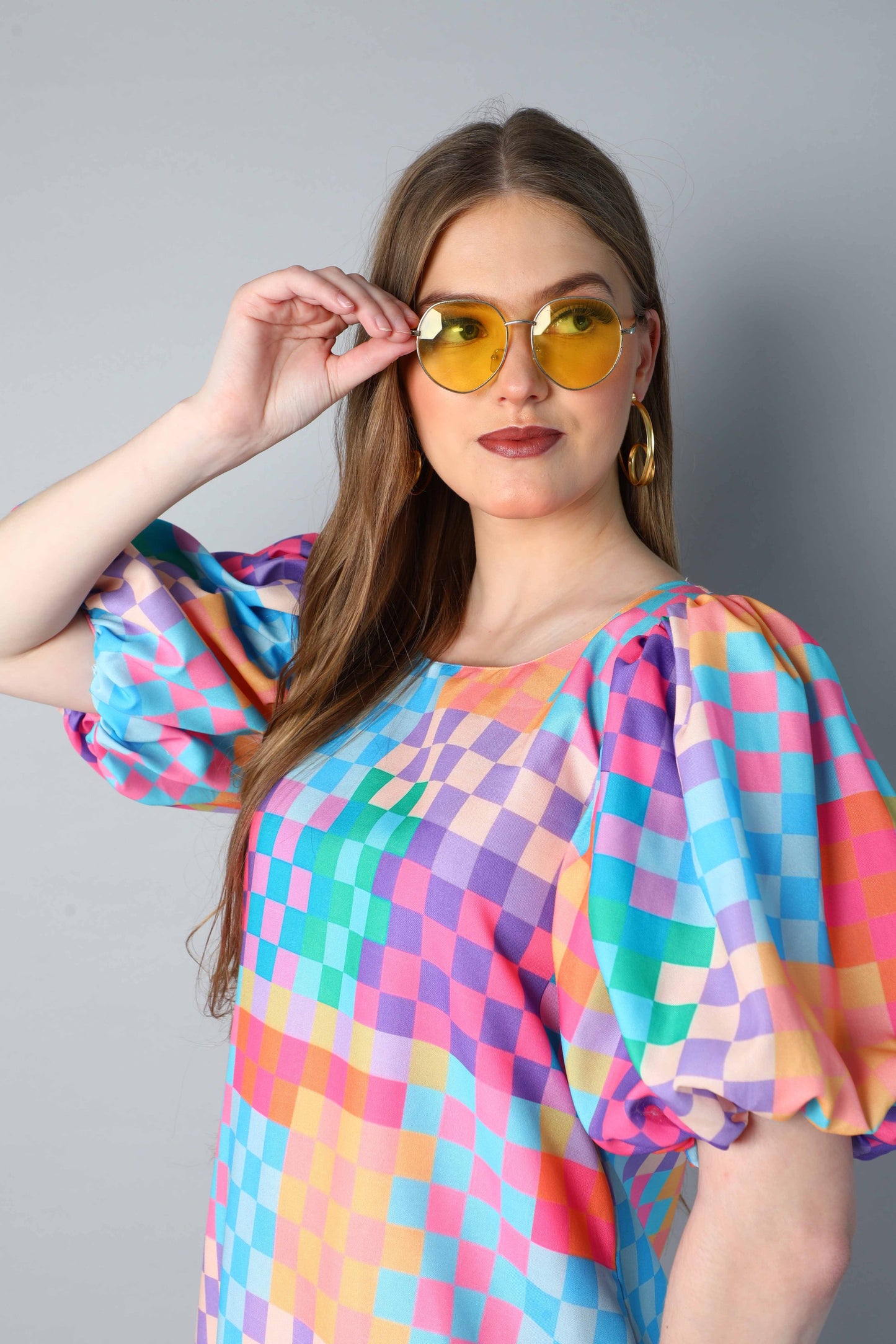 Pixel Pop Puff Sleeve Mini Dress